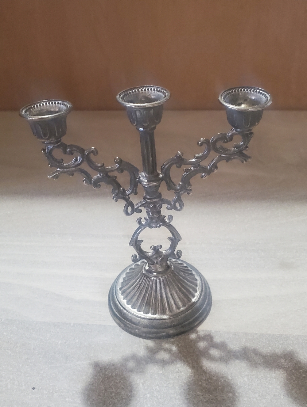 VINTAGE SILVERPLATED MINI CANDELBRA MADE IN HONG KONG. 1970S. VICTORIAN